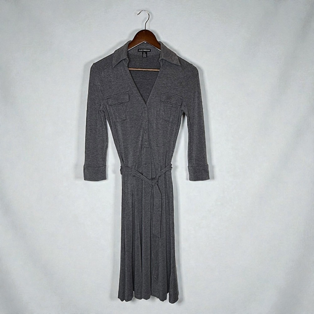 Club Monaco Lyocell Wool Jersey Midi Shirt Dress 3/4 Sleeve Minimalist size XS